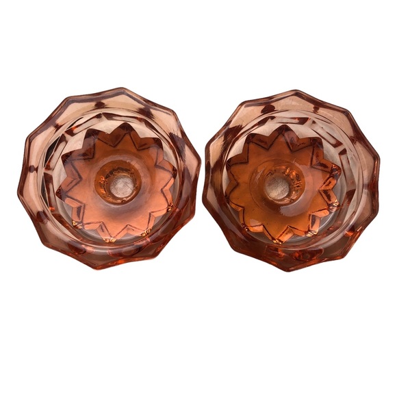 Indiana Glass American Whitehall Taper Holder Peach Candlestick Set 2 Item #1966 - Picture 2 of 12